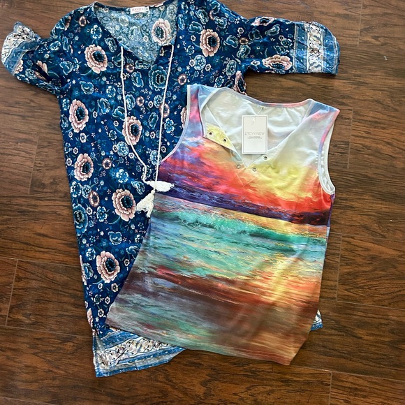 Women’s MEDIUM beach /  summer /vacation bundle dress/coverup and NWT tank - Picture 1 of 4